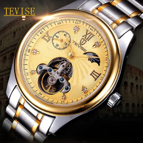Automatic Self-Wind Mechanical Men's Brand Watch Hollow Tourbillon Business Stainless Steel Strap Waterproof Original Watch B051