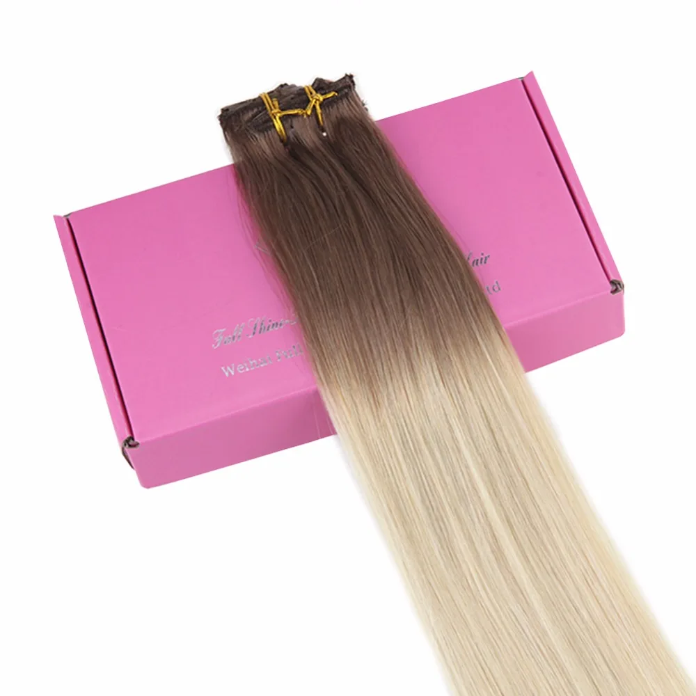 Full Shine 100% Remy Human Hair Balayage Hair Clip In Extensions 7Pcs 50g Ombre Color #6B Fading To 613 Blonde Clip In Extension Full Shine 100% Remy Human Hair Balayage Hair Clip In Extensions 7Pcs 50g Ombre Color #6B Fading To 613 Blonde Clip In Extension