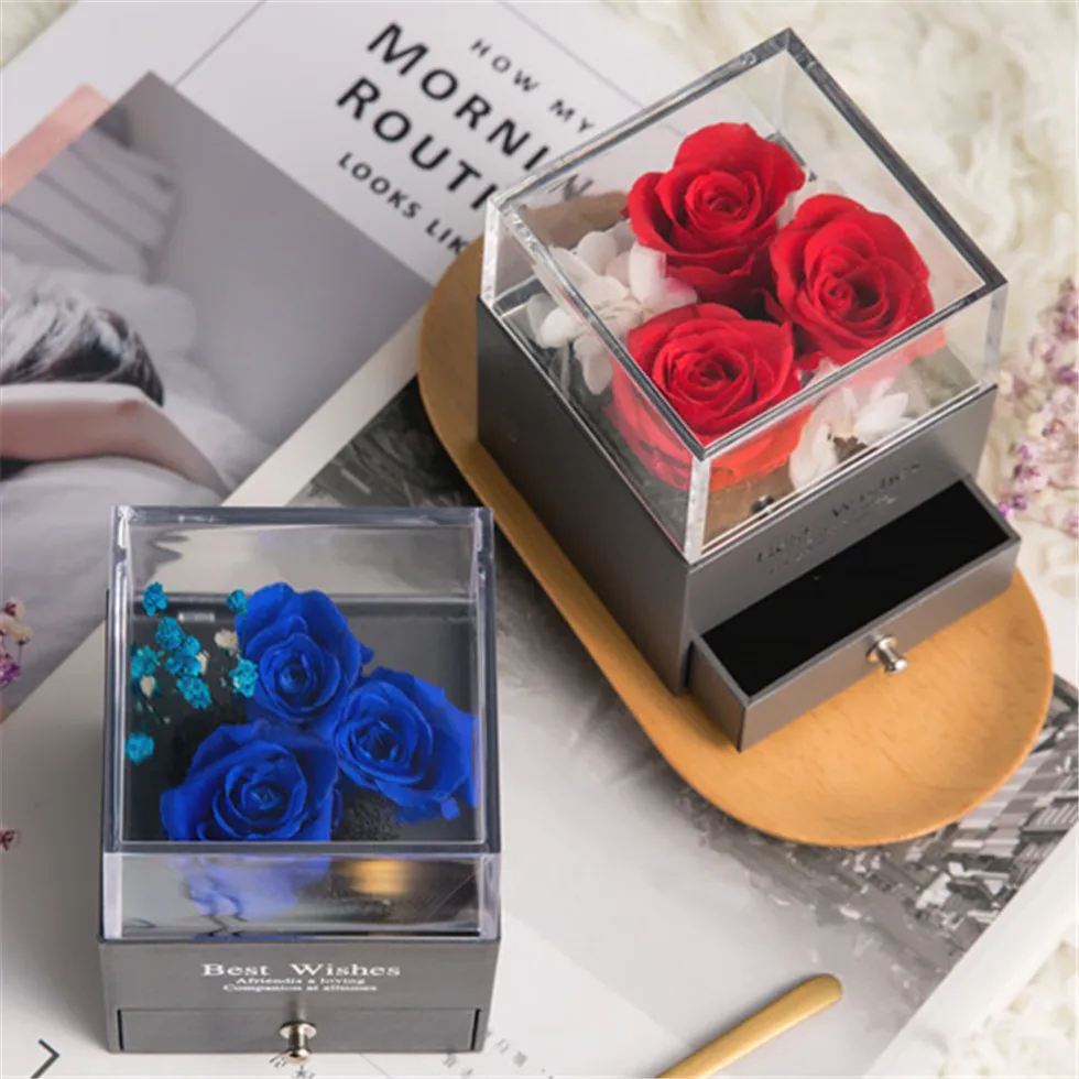 

Preserved eternal Rose pink unique in clear display case from ecuador one of a kind fresh flower valentines day gift