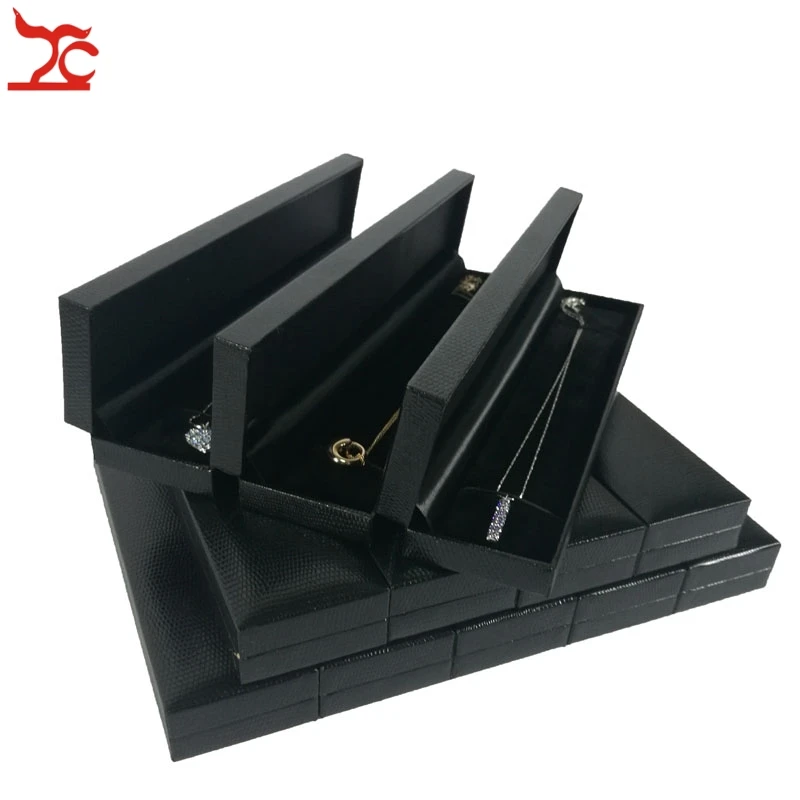 12Pcs High Quality Black Jewelry Display Box Leatherette Bead Chain