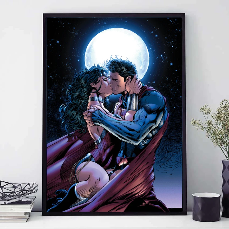 

Wonder Woman and Superman Poster Marvel Avengers Comics Paintings on Canvas Modern Art Decorative Wall Pictures Home Decoration
