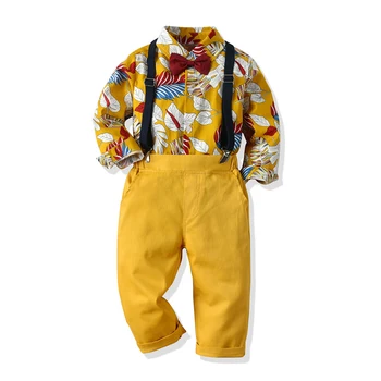 

baby boy spring&autumn set clothes for kids boy dress Leaves grass printed wedding suit boy clothing yellow