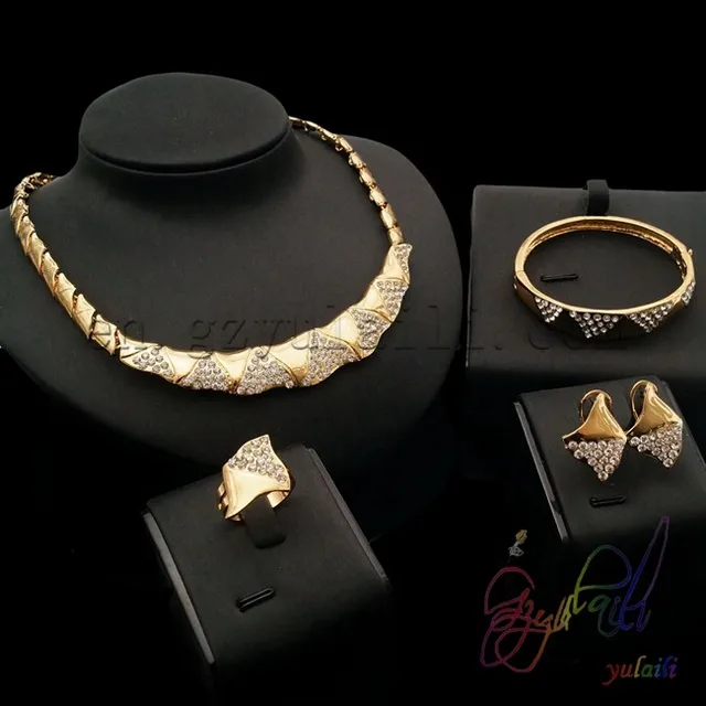 Rhinestone jewelry set italian gold jewelry sets high end costume