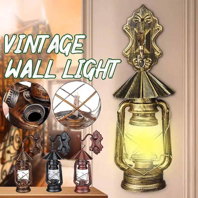 

110-240V E27 Retro Lantern Wall Lamp Sconce Light Antique Vintage Style Triangle Cover Lamp For Home Decoration Lighting