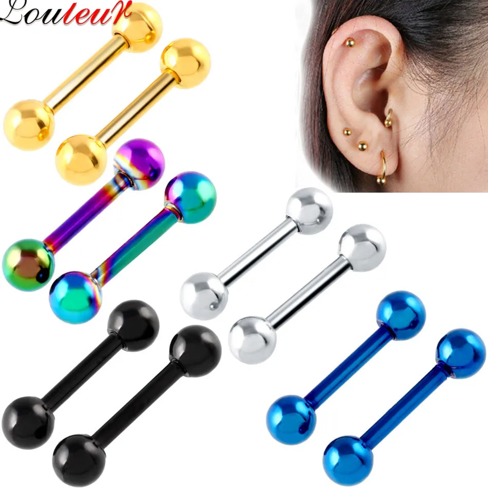 Louleur 2017 2pcs Stainless Steel Industrial Barbell Ear Plugs Piercing