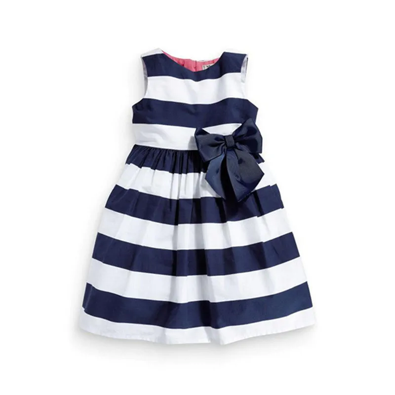 Baby Kid Girls Sleeveless One Piece Dress Blue Striped Bowknot Tutu