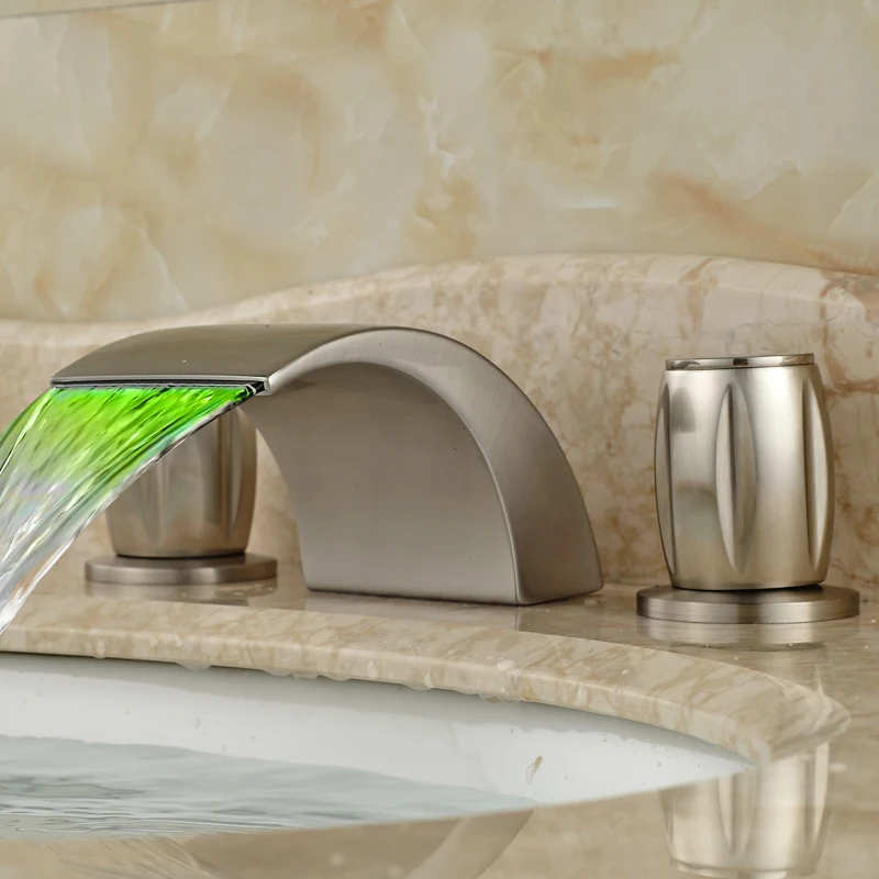 

Factory Direct Sale Bathroom Sink Taps with LED Light Brushed Nickel Deck Mounted