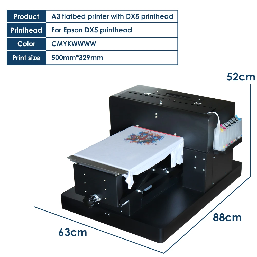 8 цветов A3 Размер планшетный Футболка с принтом планшетный принтер для ткани для футболки печатная машина с DX5 печатающая головка