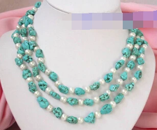 

ddh002938 BEAUTIFUL 3strand white pearls&turquoise necklace