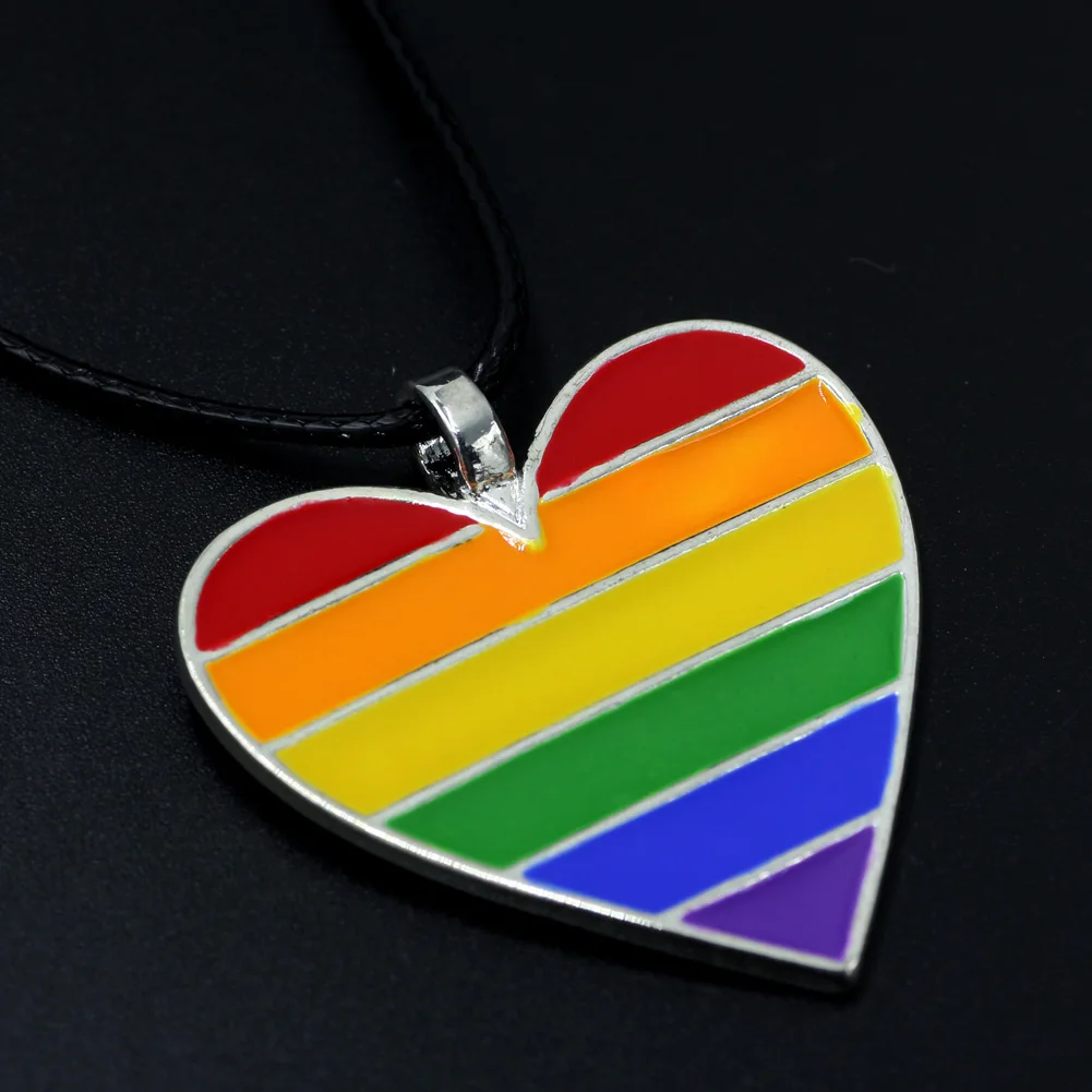 Rainbow Pride Heart Gay Lesbian LGBT Pride Pewter Necklacein Pendant