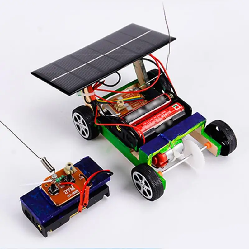 Мини Радиоуправляемая машинка на солнечных батареях, Забавный автомобиль, деревянный подарок для детей, сборка DIY, интеллектуальная Строительная трубка, беспроводная развивающая Игрушечная модель