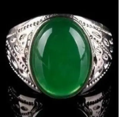 beautiful tibet silver green jadeite men's ring