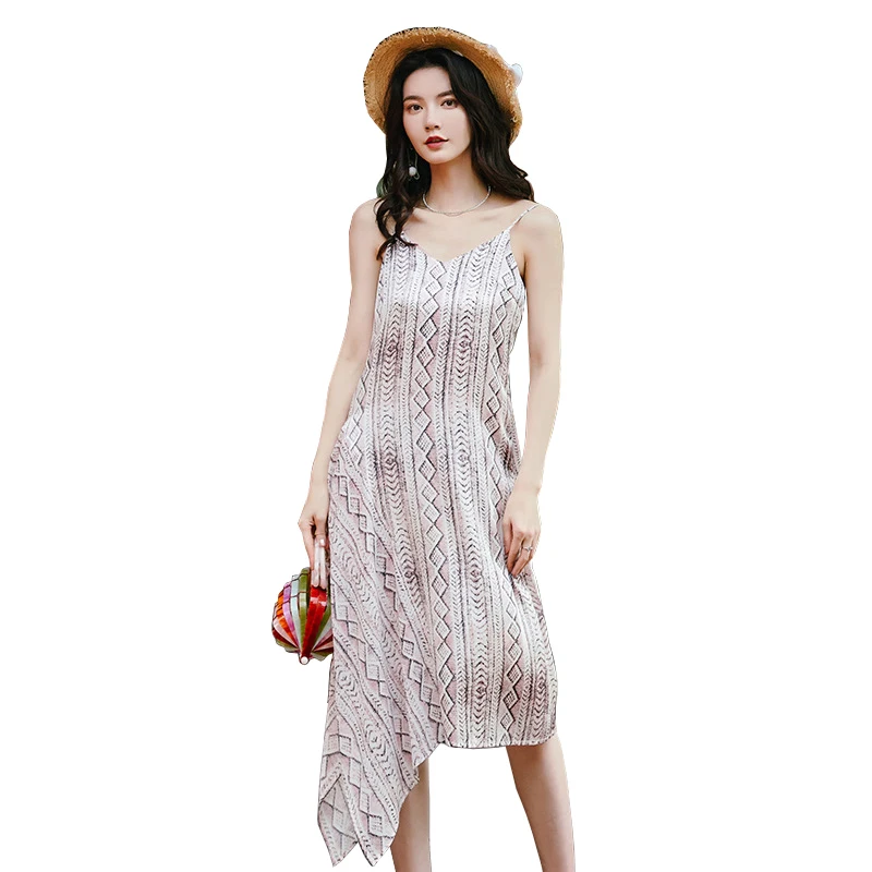 

Fashion Sexy Backless Print Strap Dress Women Summer Beach Long Dresses 2019 New High Street Style Irregular Female Dress