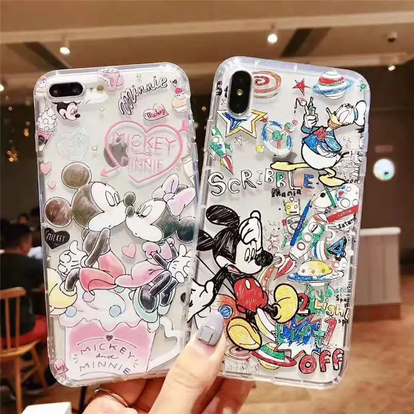 

Clear Air Cushion Soft Cover For iPhone XR XS MAX 8 7 6s Plus Cute Moon Mickey Minnie Mouse Donald Duck Cartoon Phone Cases Capa