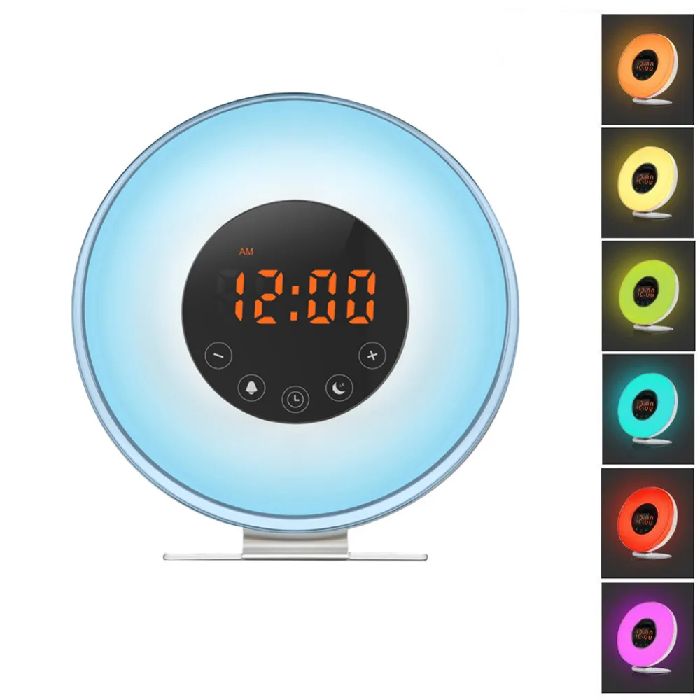 

Multifunction Radio Sunrise Intelligent wake-up USB charge Alarm Clock 7 color LED luminous Radio for Smart Home Automation