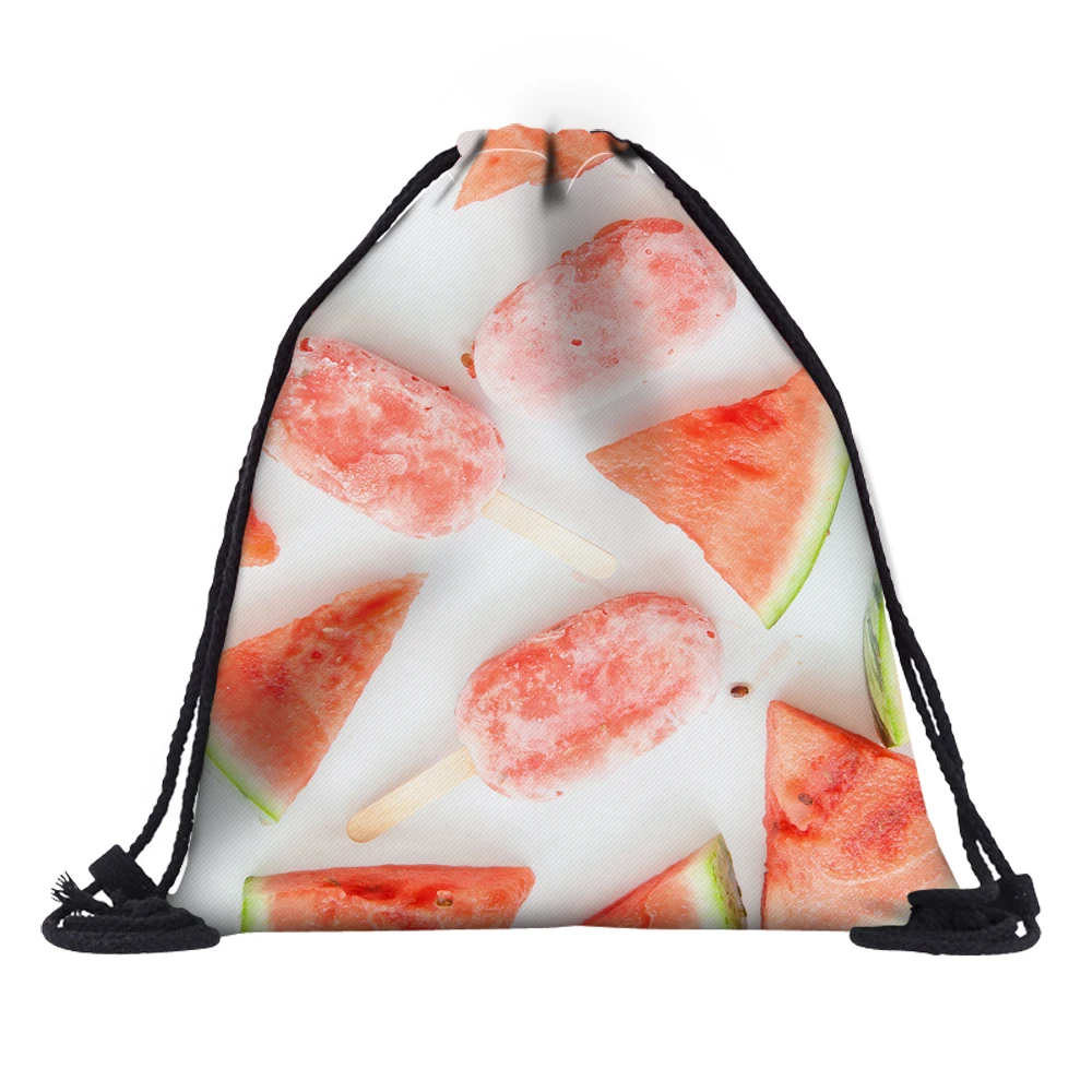 

Fashion Drawstring Bag 3D Printing Watermelon Ice Cream Mochila Feminina Drawstring Backpack Women daily Casual Girl's knapsack
