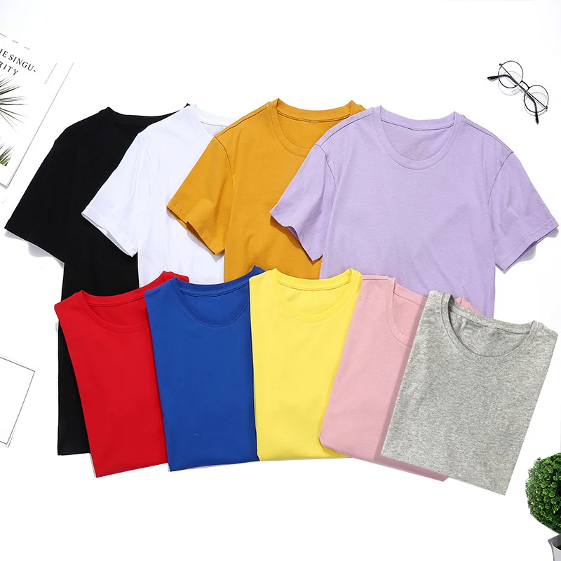 

9 Colors Cotton Men and Women With Short-sleeved T-shirt Loose Casual Round Neck T-shirt