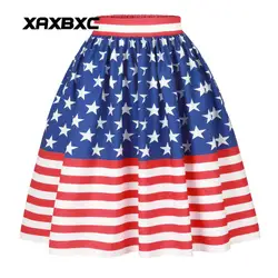 Xaxbxc 002 Мода Старая слава Флаг США Америка печать летняя сексуальная девушка принцесса Пышная юбка Конькобежец плиссированные колена миди