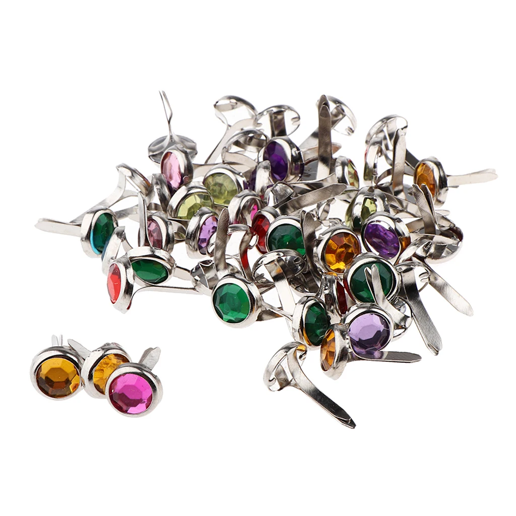 50pcs Round Rhinestone Head 7mm Metal Brads Paper Fasteners Embellishments