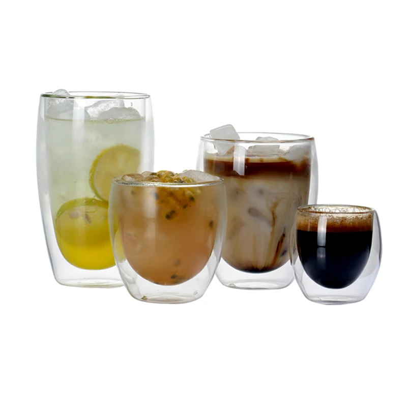 

Set of 2 Double Wall Glass Coffee Mug Heat Resistant Tumbler Tea Cup for drinkware espresso 80/250/350/450ml
