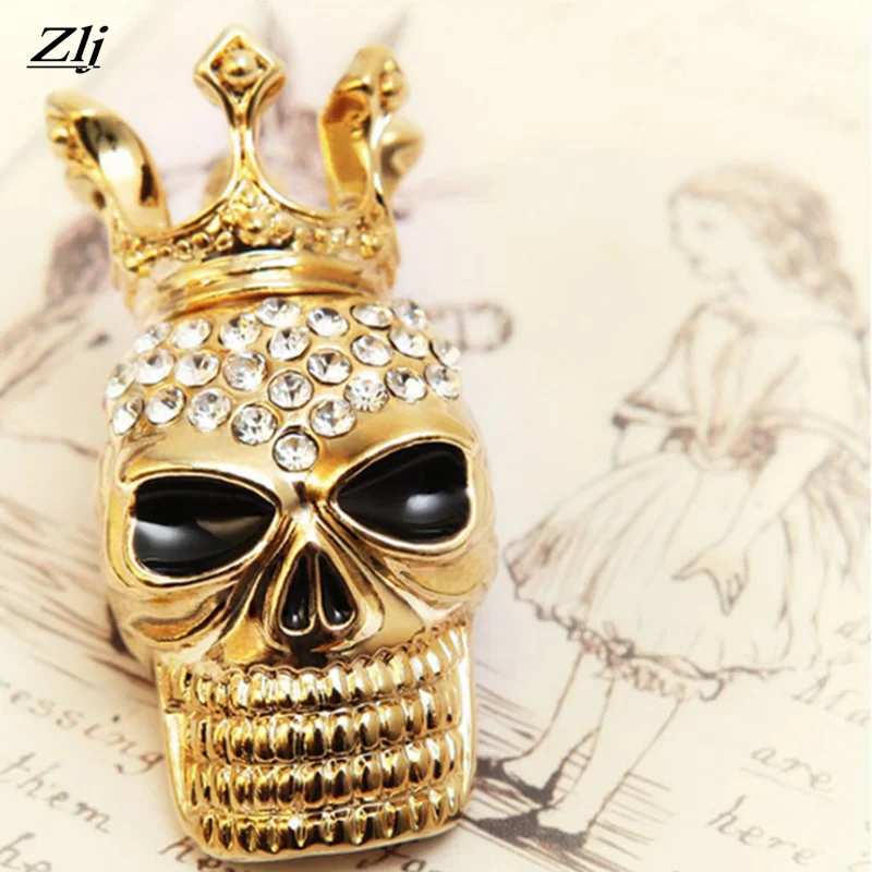 Skull Brooch Crystal Rhinestone Gold Safety Pin Male Brooch For Women