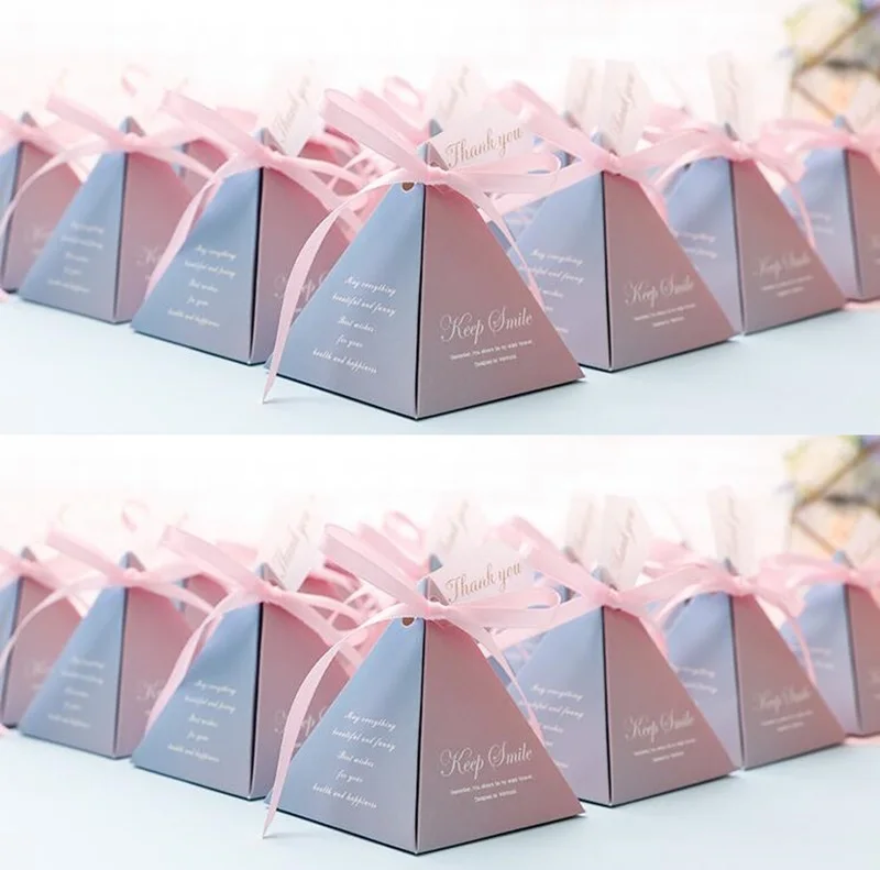 

30pcs Big Size / 40pcs Small Size Marble Triangular Pyramid Wedding Favors Candy Box Bomboniera Party Gift Box Giveaways Boxes