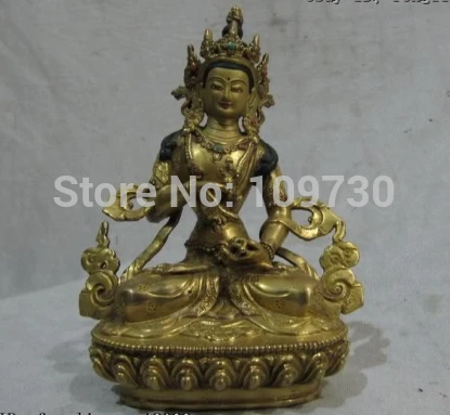 

002811 6"Tibet 100% Pure Bronze 24K Gold Vajrasattva Bodhisattva Kwan-Yin Buddha Statue