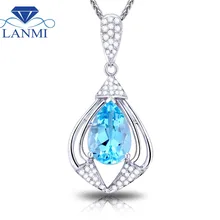 Твердые 18Kt белое золото натуральный Великолепный голубой топаз Свадебный кулон WP011