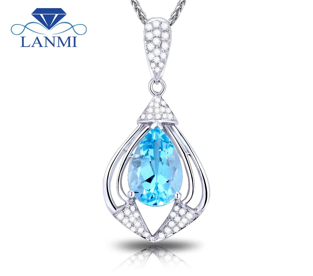 SOLID 18Kt White GOLD NATURAL GORGEOUS Blue Topaz WEDDING PENDANT WP011