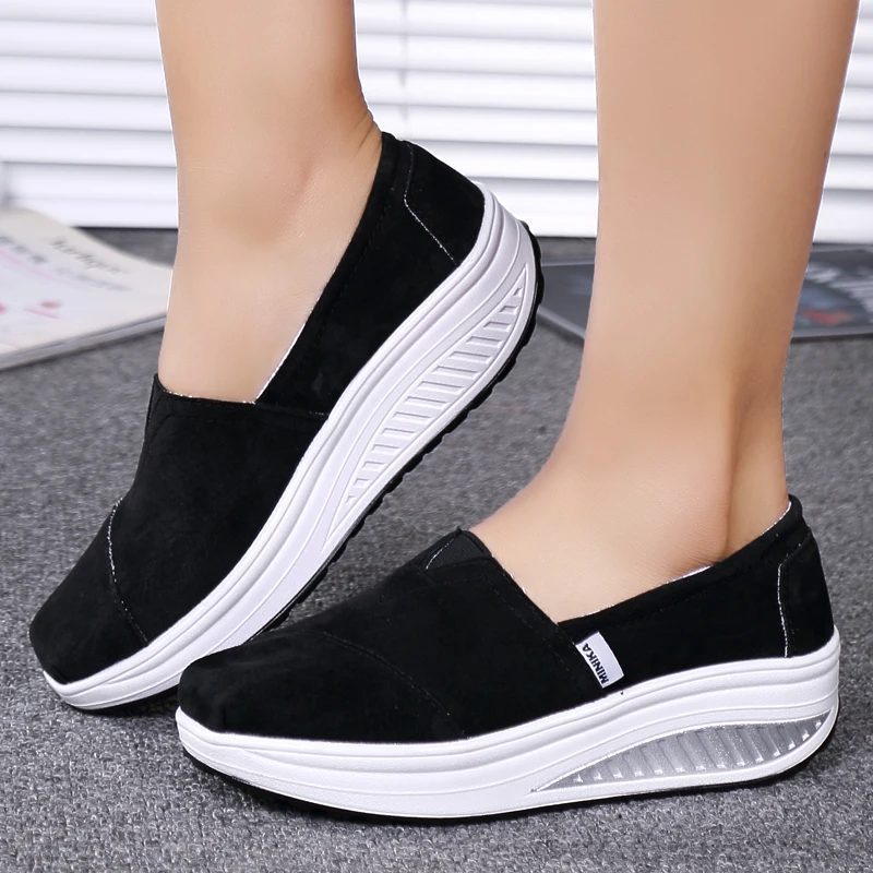 

NEW Arrival Women's Solid Slip On Loafers Shoes Breathable Light Toning Walking Slimming Sports Shoes Swing Wedges Platforms