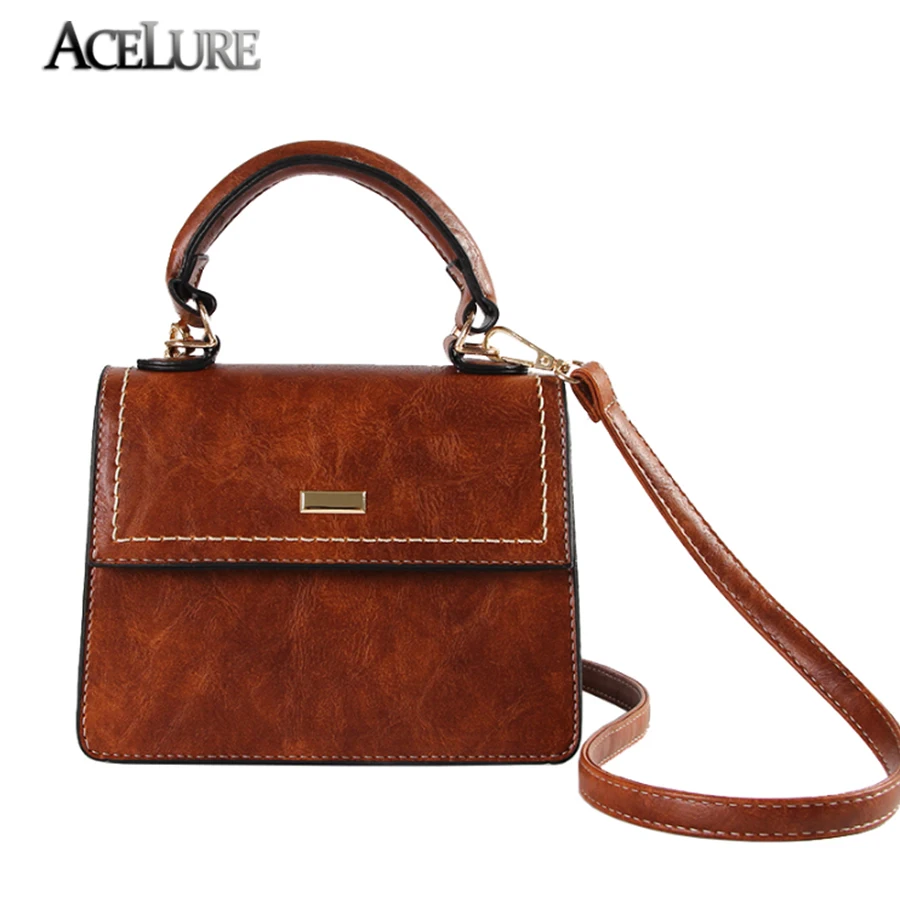 

ACELURE High Quality PU Leather Shoulder Bag Ladies Solid Vintage Handbag Female Party Black Brown Top-hand Bag bolsas femininas