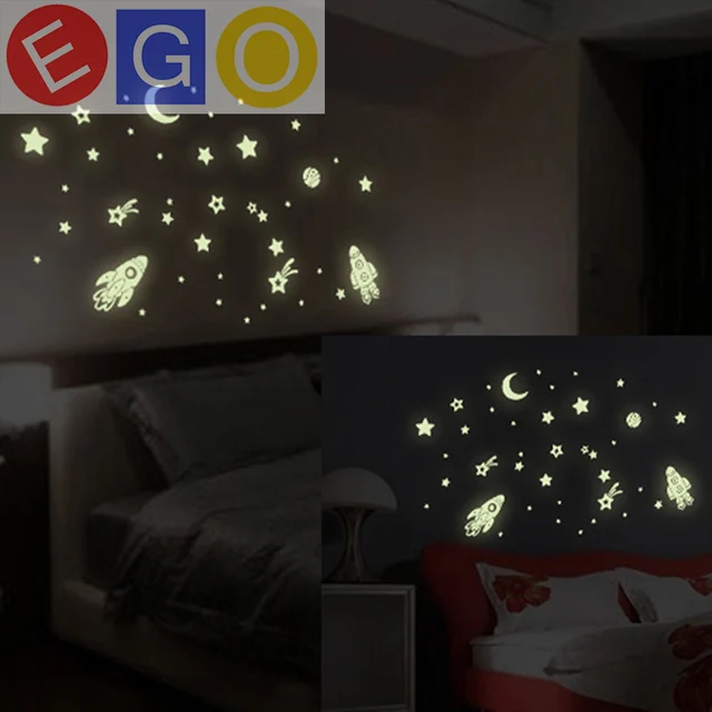 Vinyl Fluorescent Stars Home Decor Rocket E Station Planet Moon Vinyl Fluorescent Stars Home Decor Rocket E Station Planet Moon Star Wall Stickers Luminous Glow