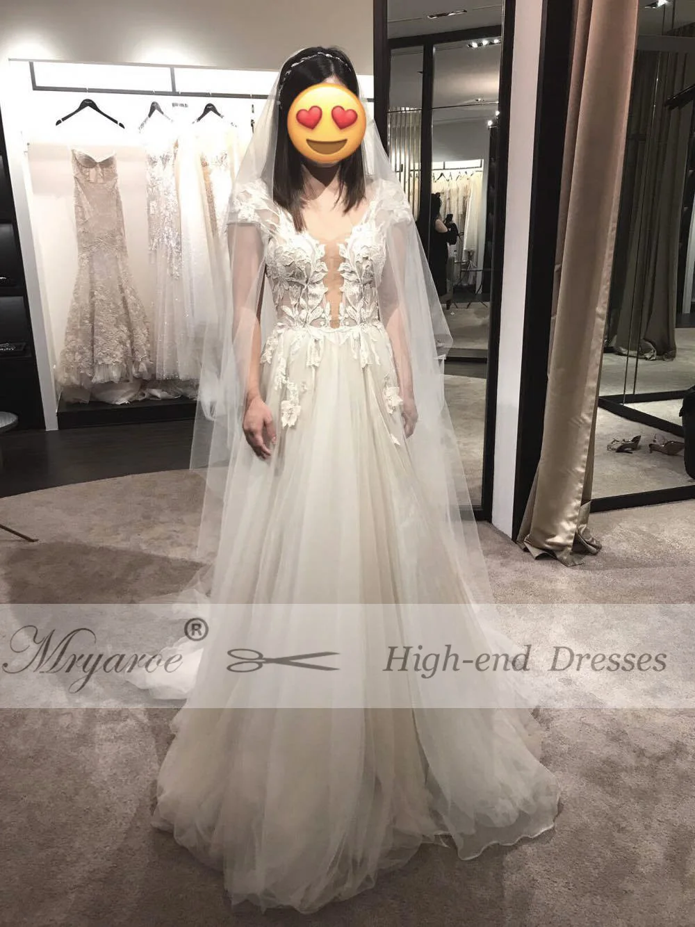 Mryarce Sexy V Neck Lace Appliques Tulle A Line Open Legs Open Back Wedding Dress Bridal Gowns  (3)