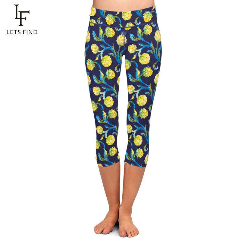 LETSFIND High Waist Slim Women Fashion Flowers Printing Elastic Capri Leggings Summer New Casual Plus Size Mid-Calf Pants LETSFIND High Waist Slim Women Fashion Flowers Printing Elastic Capri Leggings Summer New Casual Plus Size Mid-Calf Pants
