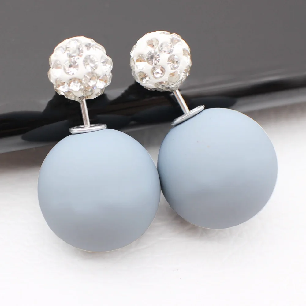 Brilhante dois bola brinco dupla face brinco de cristal do parafuso prisioneiro para as mulheres cor