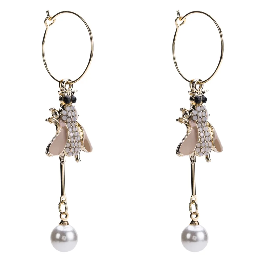Nihaojewelry Romantic Lovely Bee Pendant Earrings Pearl Long Metal Circle for Women Fashion Accessories | Украшения и аксессуары