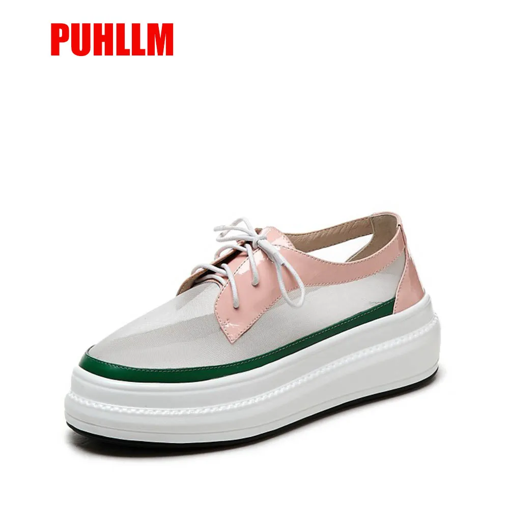 

PUHLLM Non-heel Platform Shoes Women's Shoes Lace-up Square-Heeled Shoes Casual Women Shoes Ladies Shoes Creepers Shoes D1