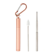 Нержавеющая сталь Соломинки для напитков телескопические многоразовые трубочки с чехлом Чистящая Щетка и брелок Портативный питьевой многоразовый