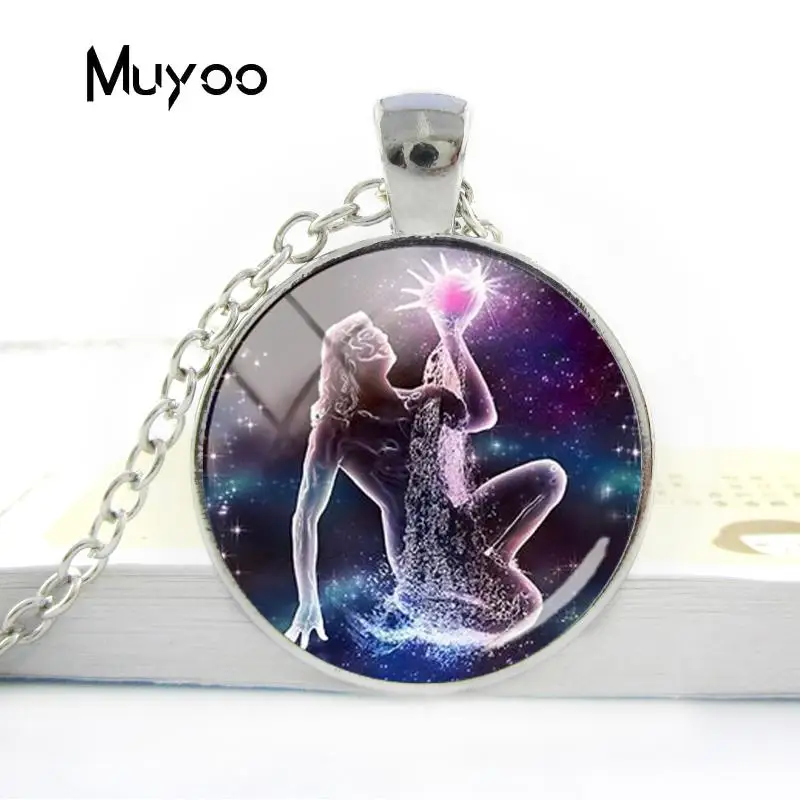 

2019 New Galaxy 12 Horoscope Scorpio Sagittarius Capricorn Aquarius Silver Color Plated Necklace Glass Dome Zodiac Jewelry