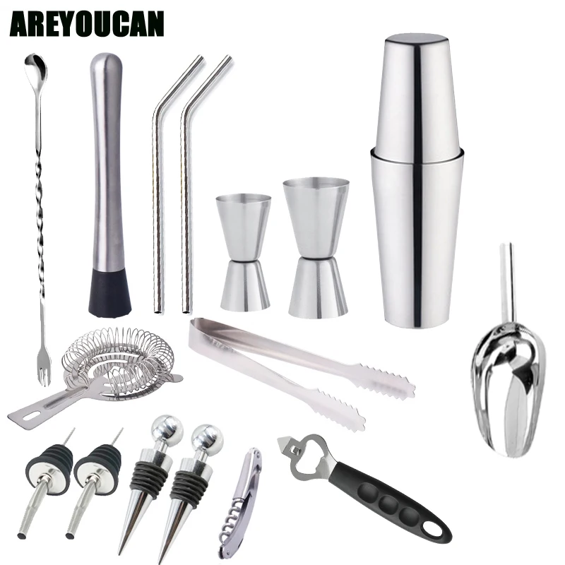 

2018 17 pieces New 600 750ml Stainless Steel Cocktail Shaker Mixer Kit Bar Bartender Tools Set