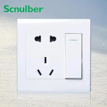

10A 250v 1 gang 1 way push buttton wall switch with 2pin US 3pin AU panel socket outlet