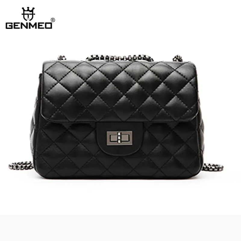

GENMEO New Famous Design Goat Leather Handbag Women Genuine Leather Shoulder Bag with Chain Strap Female Luxury Bags Bolsa
