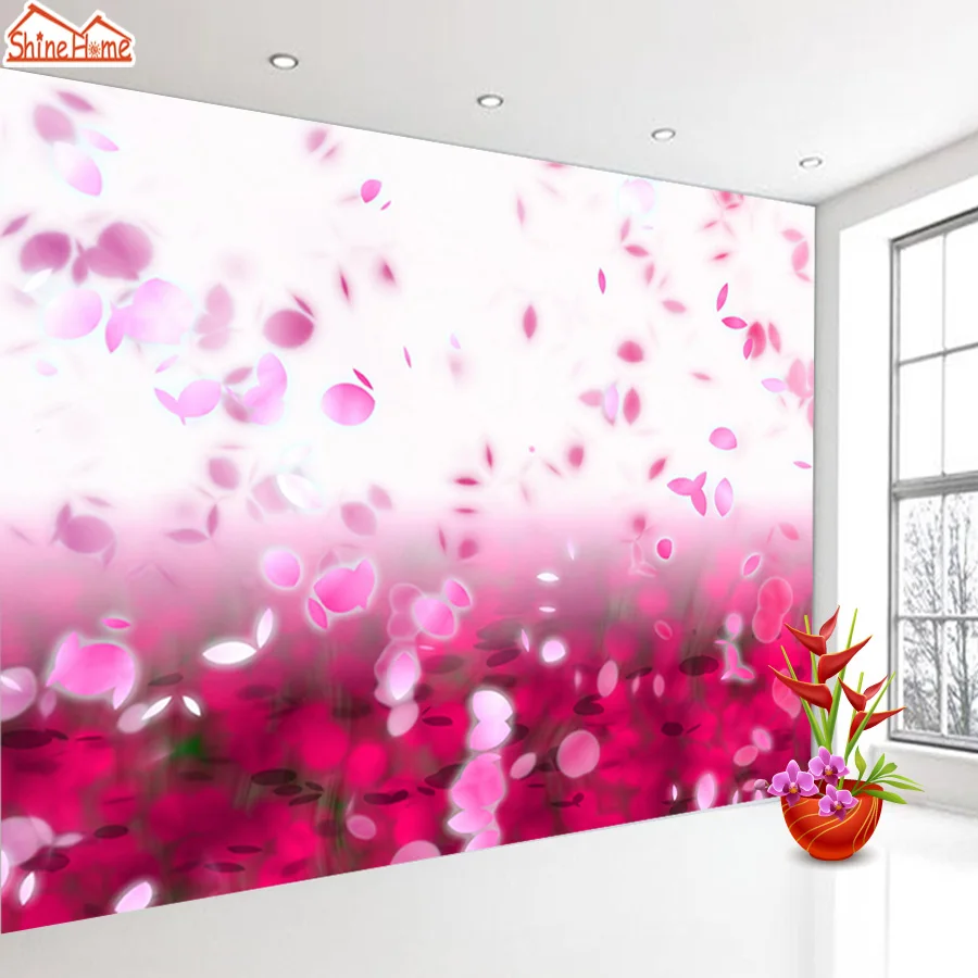 

ShineHome-Romantic Red Rose Petal in Lake Floral Wallpaper for 3d Rooms Walls Wallpapers for 3 d Living Room Wall Paper Murals
