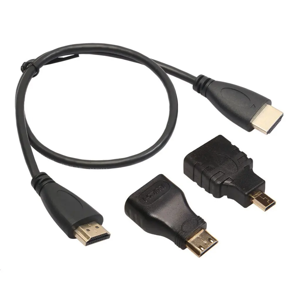 

0.5 Meters Portable Size 3 in 1 Multifunctional HDMI Male to Male Cable + Micro HDMI Adaptor+ Mini HDMI Adapter Cable
