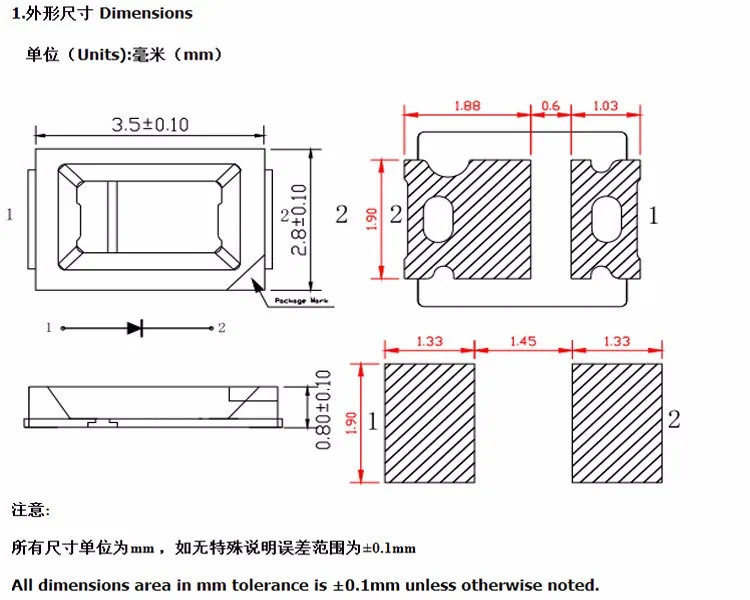 100 шт. 2835 теплый белый 2.8*3.5 мм SMD LED 2800-3200 К 3.0-3.2 В 55-60lm 0.5 Вт супер яркий свет бисер Бесплатная доставка