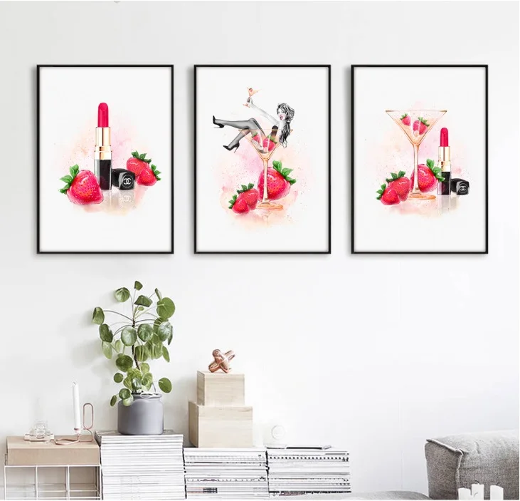 Fashion Lipstick Girl Red Decorative Paintings Modular Picture Wall Art Canvas Painting for Living Room No Framed | Дом и сад