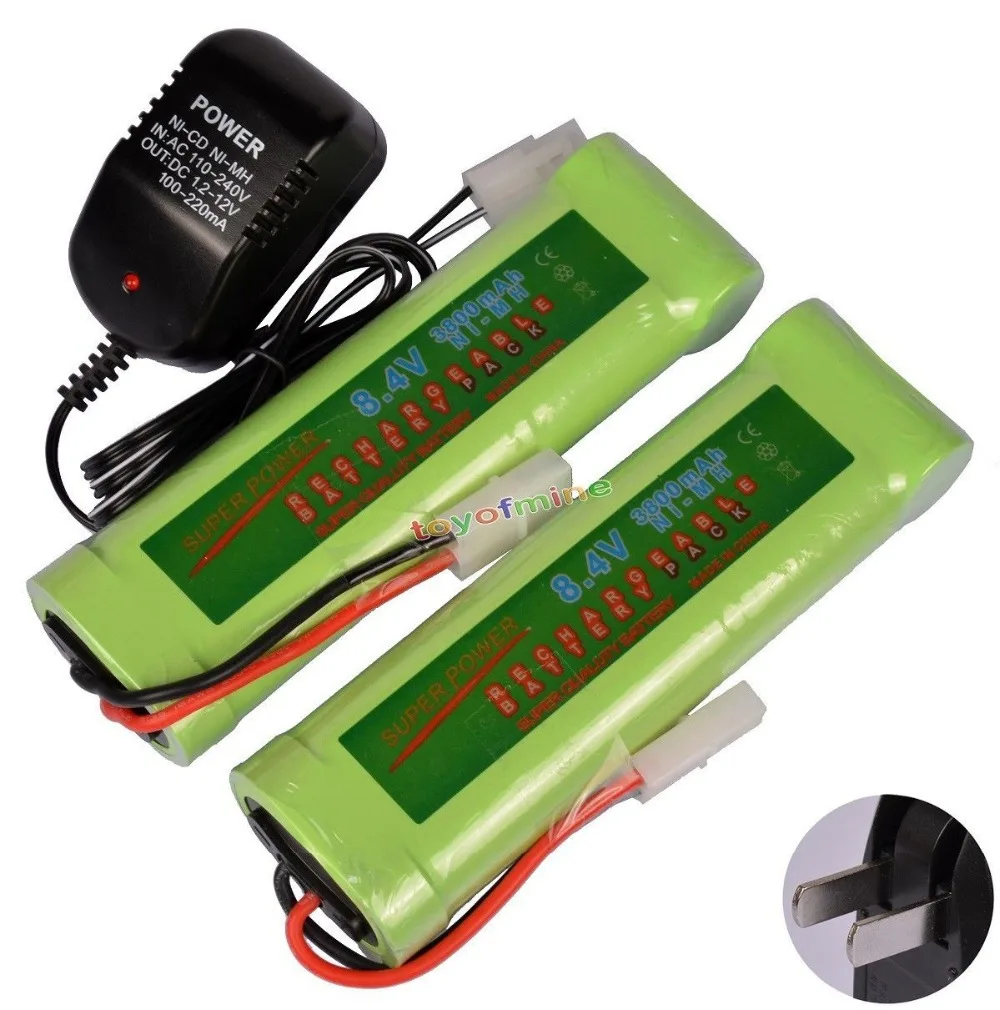 

2x 8.4V NiMH 3800mAh Rechargeable Battery Pack Tamiya Plug + Charger - GREEN US/ EU/AU/UK Plug Adapter