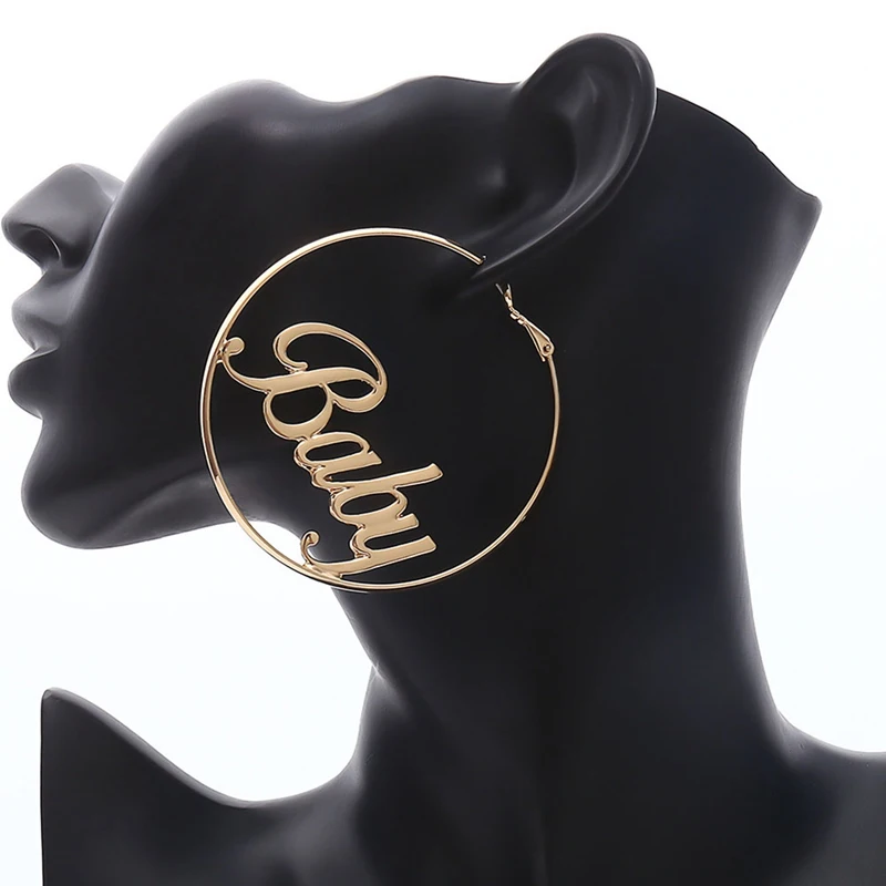 

Hot Exaggerated Hollow Big Hoop Earrings For Women Gold Simple Baby Femme Letter Circle Earring Punk Romantic Jewelry Gift Party