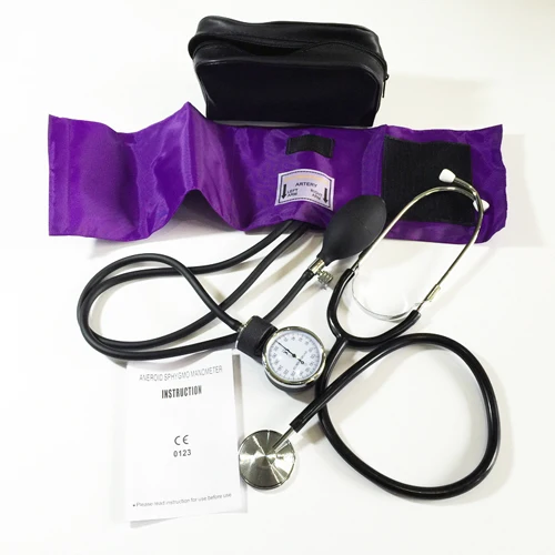 Фиолетовый Цвет монитор артериального давления BP манжетный стетоскоп анероидный сфигмоманометр со стетоскопом - Цвет: With Stethoscope