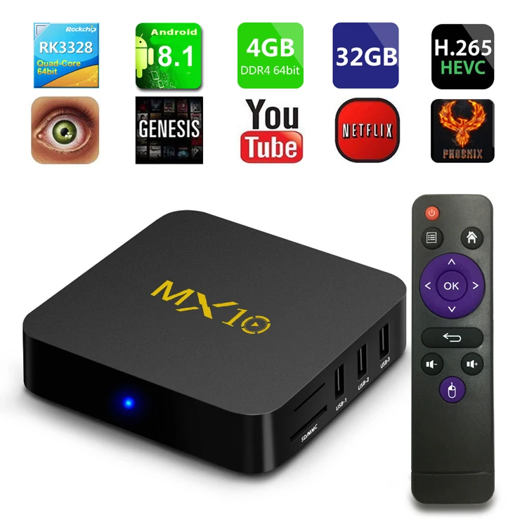 

MX10 4GB RAM 32GB ROM Android 8.1 TV Box 2.0 RK3328 Quad Core 2.4Ghz WIFI BT4.0 Set-Top BOX 17.4 Smart 4K Media Player